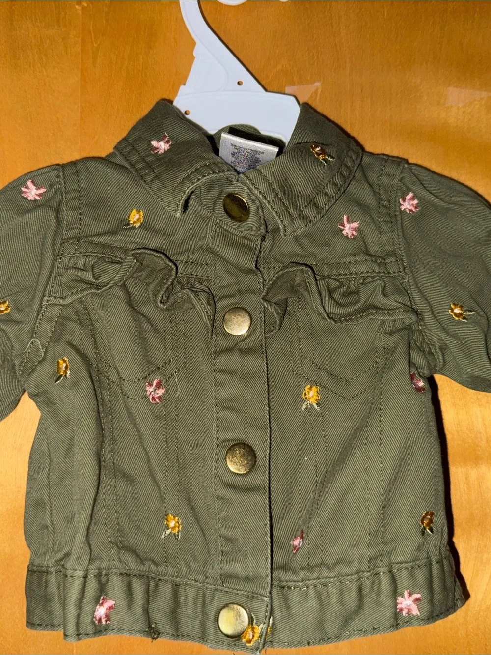 Toddler Olive Green Embroidered Button Jacket